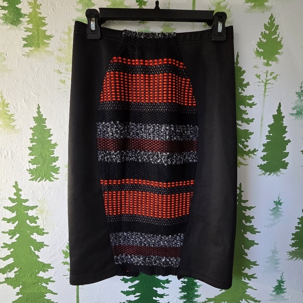 Stylish Black and Orange Knit Panel Skirt